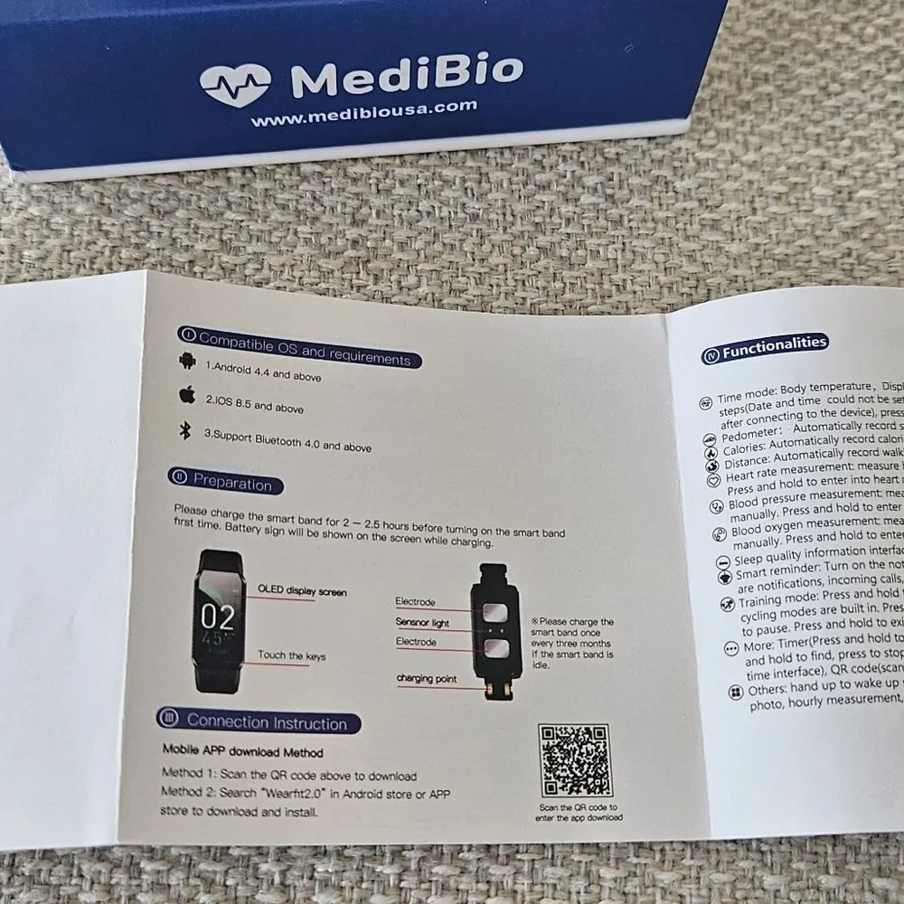 MediBio Health & Fitness Tracker Smart Band Black NEW, Never Used